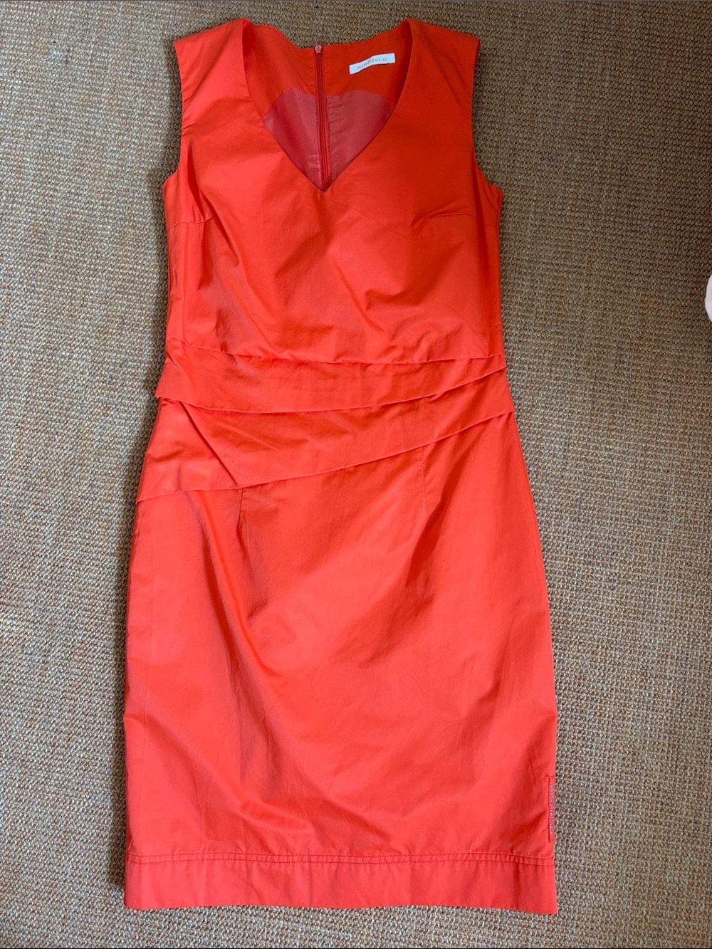 Orange Sheath Dress with Gathered Bodice